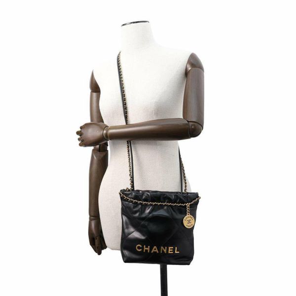 シャネル ハンドバッグ CHANEL 22 ミニ ココマーク シャイニーカーフレザー AS3980 CHANEL 2wayショルダーバッグ 黒