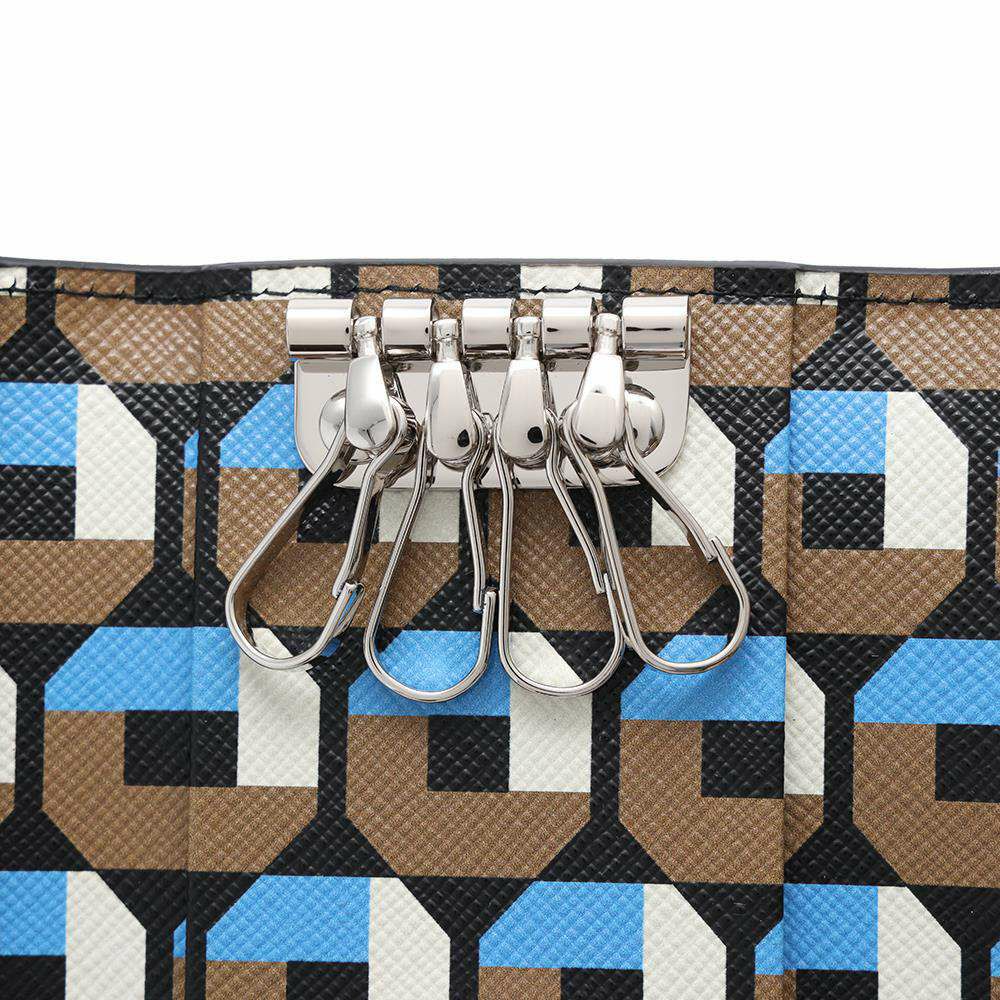 プラダ キーケース 幾何学模様 4連キーケース サフィアーノ 1PG004 PRADA キーリング付き 黒