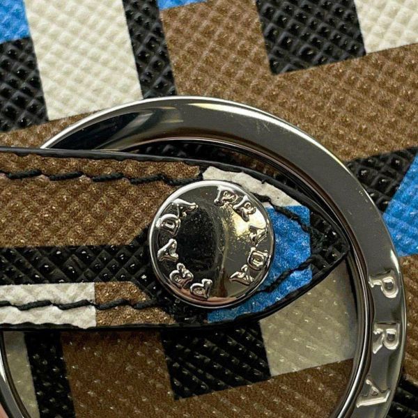 プラダ キーケース 幾何学模様 4連キーケース サフィアーノ 1PG004 PRADA キーリング付き 黒