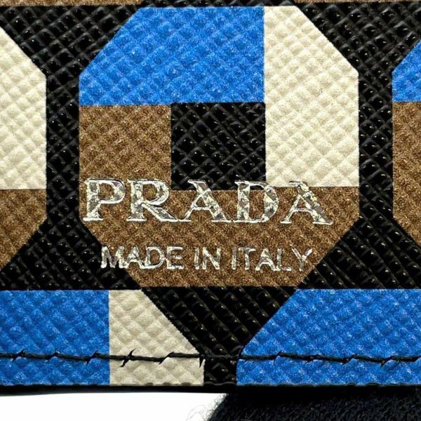 プラダ キーケース 幾何学模様 4連キーケース サフィアーノ 1PG004 PRADA キーリング付き 黒