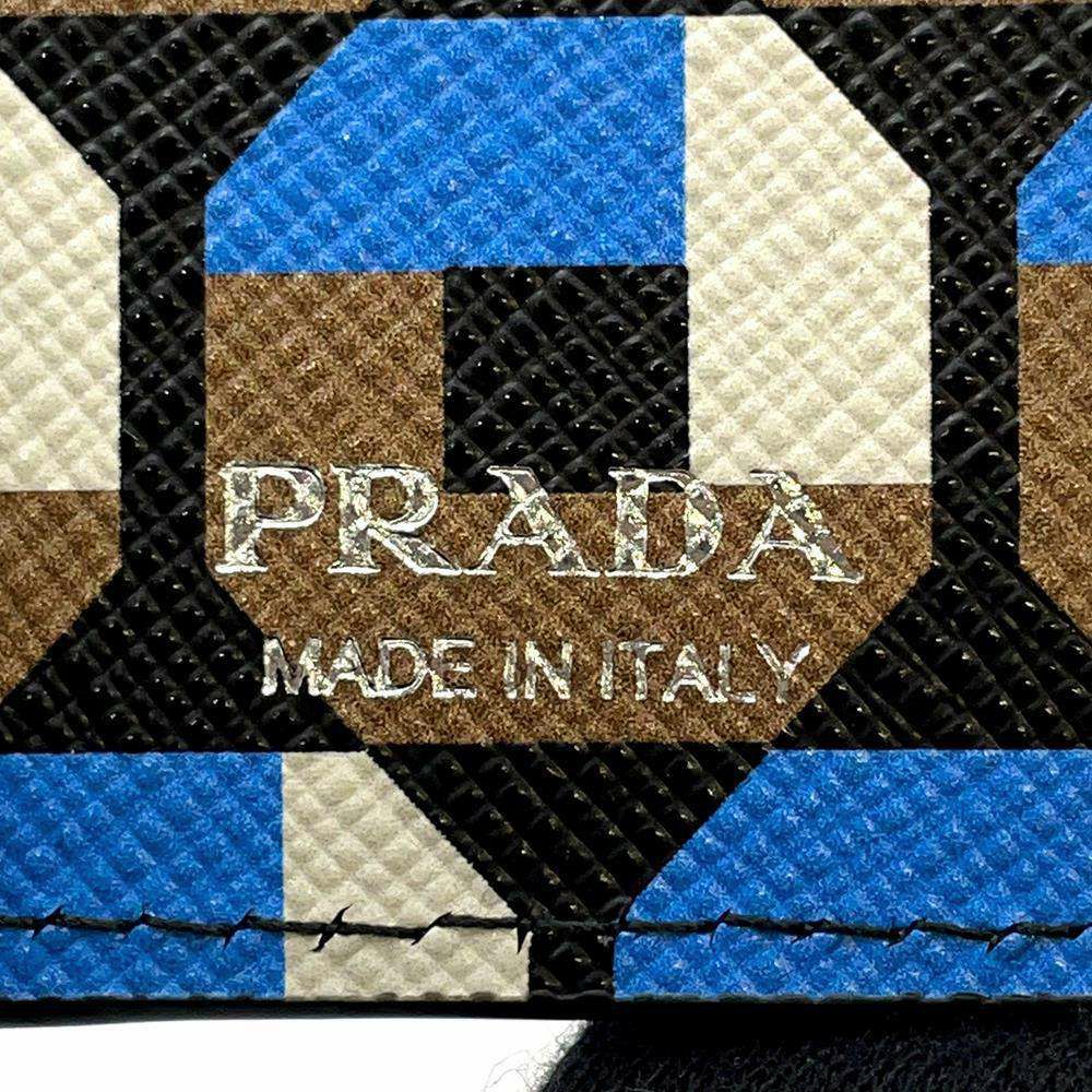 プラダ キーケース 幾何学模様 4連キーケース サフィアーノ 1PG004 PRADA キーリング付き 黒