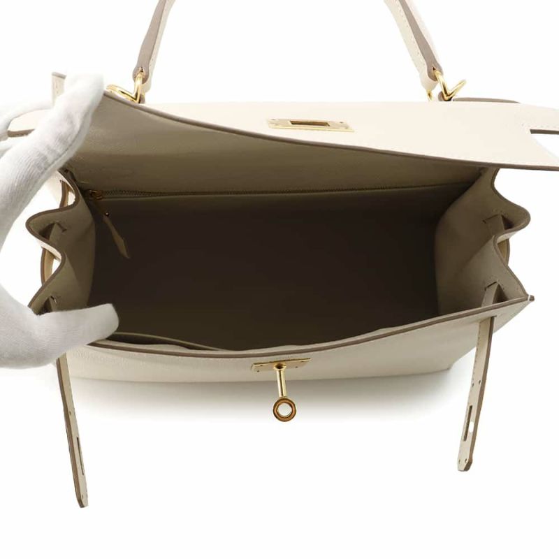 エルメス ハンドバッグ ケリー28外縫い クレ/ゴールド金具 エプソン Y刻印 2wayショルダー