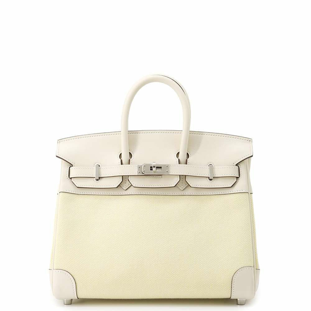 エルメス バーキン25 ジョーヌプッサン/ナタ/シルバー金具 トワルアッシュ/スイフト U刻印 HERMES Birkin