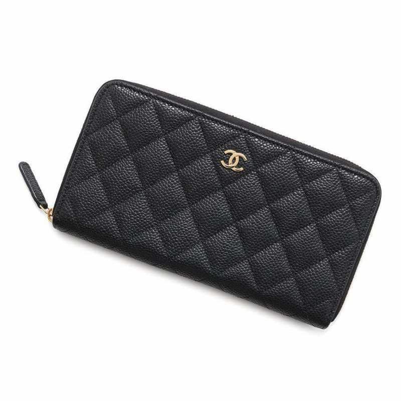 シャネル 長財布 クラシック ロング ジップ ウォレット ココマーク キャビアスキン マトラッセ AP0242 CHANEL 黒