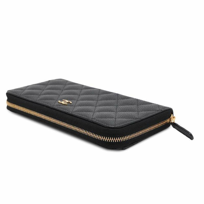 シャネル 長財布 クラシック ロング ジップ ウォレット ココマーク キャビアスキン マトラッセ AP0242 CHANEL 黒
