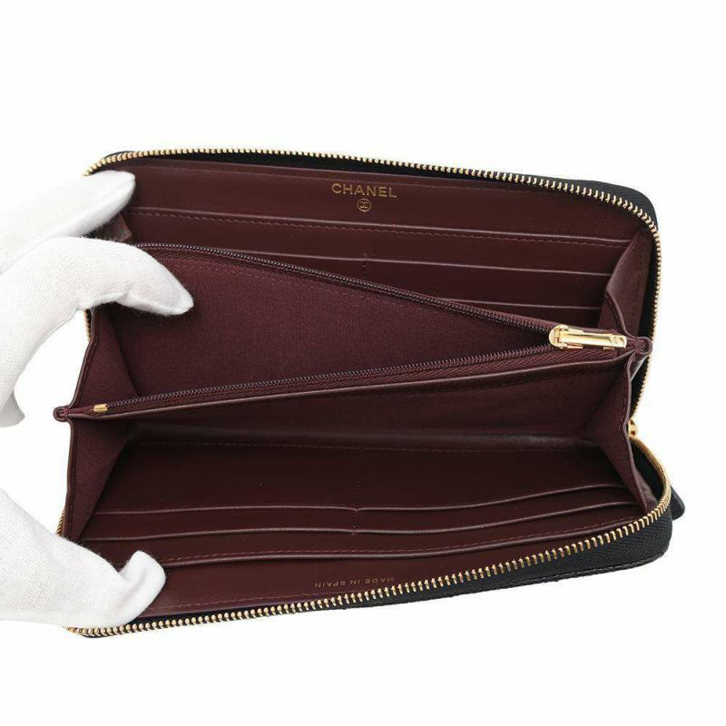 シャネル 長財布 クラシック ロング ジップ ウォレット ココマーク キャビアスキン マトラッセ AP0242 CHANEL 黒