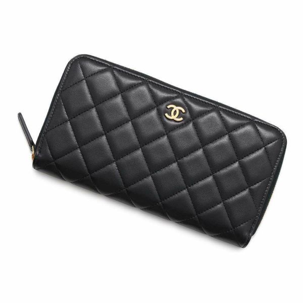 シャネル 長財布 クラシック ロング ジップ ウォレット ココマーク ラムスキン マトラッセ AP0242 CHANEL 黒