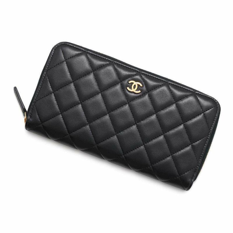 シャネル 長財布 クラシック ロング ジップ ウォレット ココマーク ラムスキン マトラッセ AP0242 CHANEL 黒