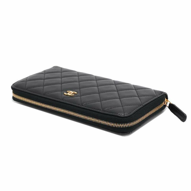 シャネル 長財布 クラシック ロング ジップ ウォレット ココマーク ラムスキン マトラッセ AP0242 CHANEL 黒