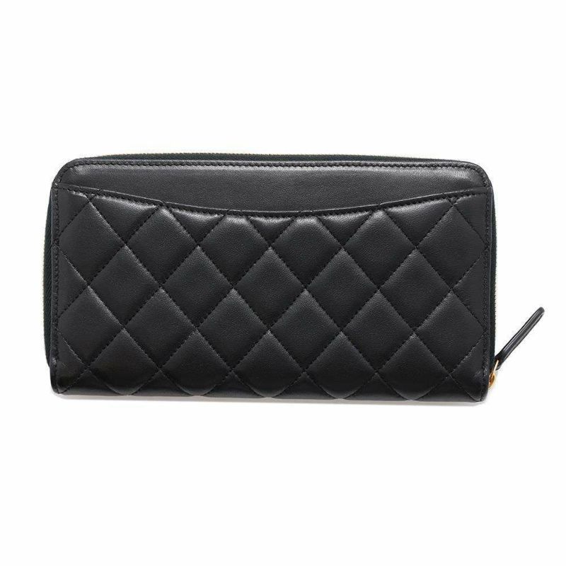 シャネル 長財布 クラシック ロング ジップ ウォレット ココマーク ラムスキン マトラッセ AP0242 CHANEL 黒