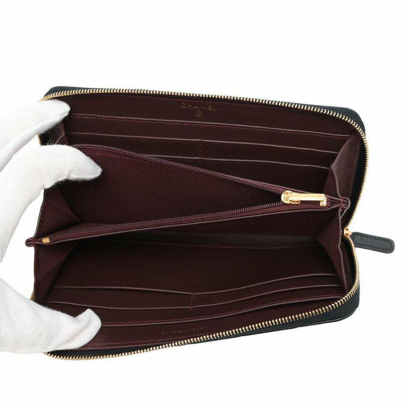 シャネル 長財布 クラシック ロング ジップ ウォレット ココマーク ラムスキン マトラッセ AP0242 CHANEL 黒