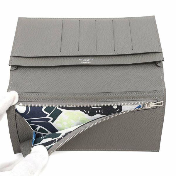 エルメス 二つ折り長財布 シチズンツイル ロング グリメイヤー/シルバー金具 エプソン U刻印
