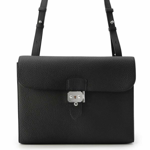 エルメス ショルダーバッグ サックアデペッシュ29 ブラック/シルバー金具 トゴ W刻印 メンズ 黒