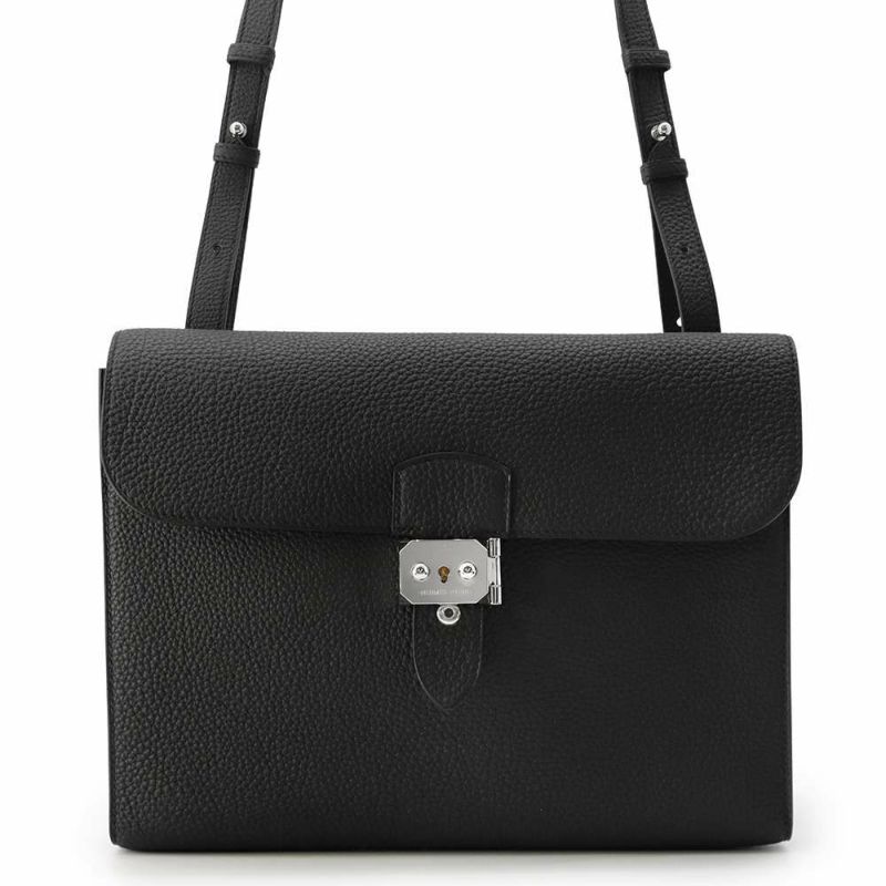 エルメス ショルダーバッグ サックアデペッシュ29 ブラック/シルバー金具 トゴ W刻印 メンズ 黒