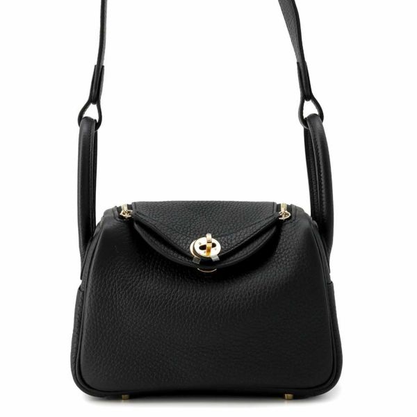 エルメス ハンドバッグ リンディ ミニ ブラック/ゴールド金具 トリヨンクレマンス W刻印 2wayショルダー 黒