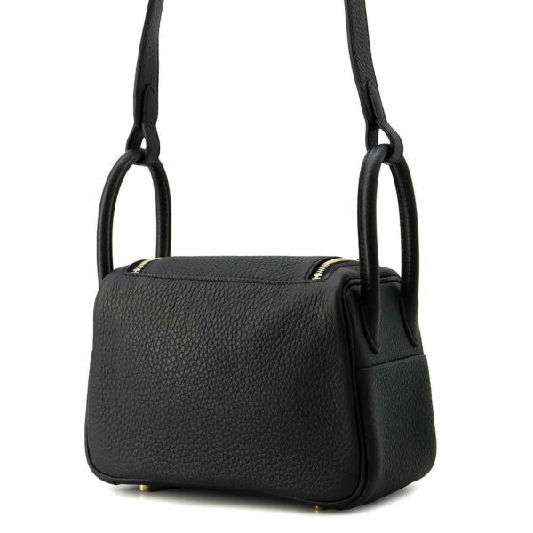 エルメス ハンドバッグ リンディ ミニ ブラック/ゴールド金具 トリヨンクレマンス W刻印 2wayショルダー 黒