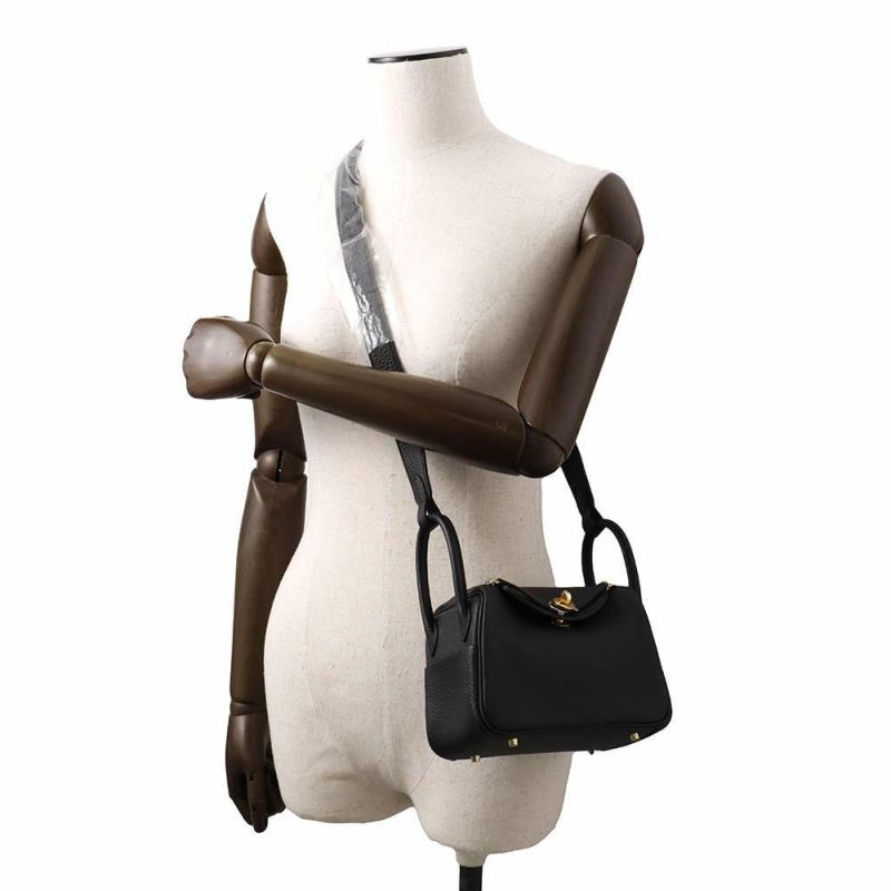 エルメス ハンドバッグ リンディ ミニ ブラック/ゴールド金具 トリヨンクレマンス W刻印 2wayショルダー 黒