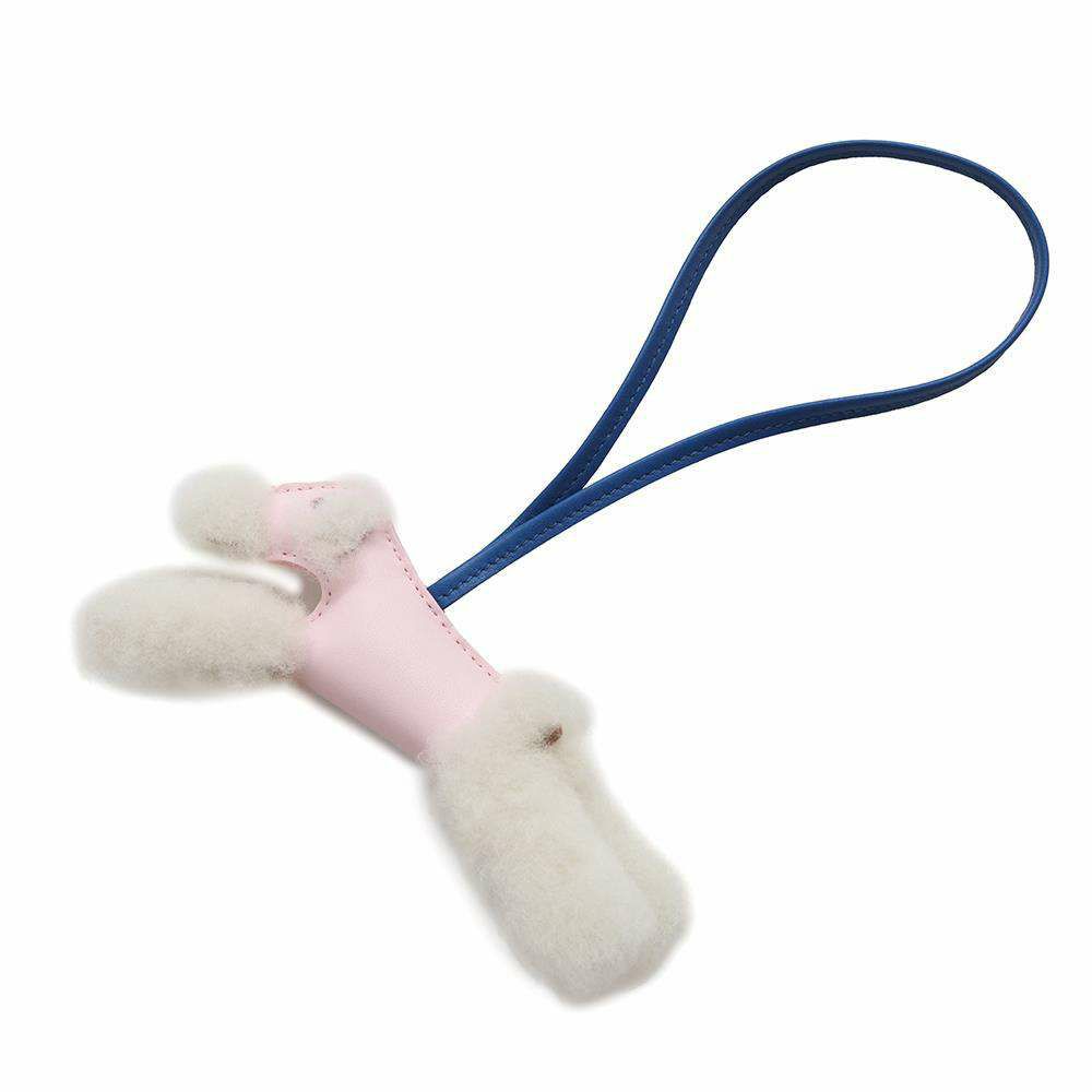 エルメス バッグチャーム バディ ローズダーリン/ブルーフランス/エクリュ ラムスキン/ムートン W刻印