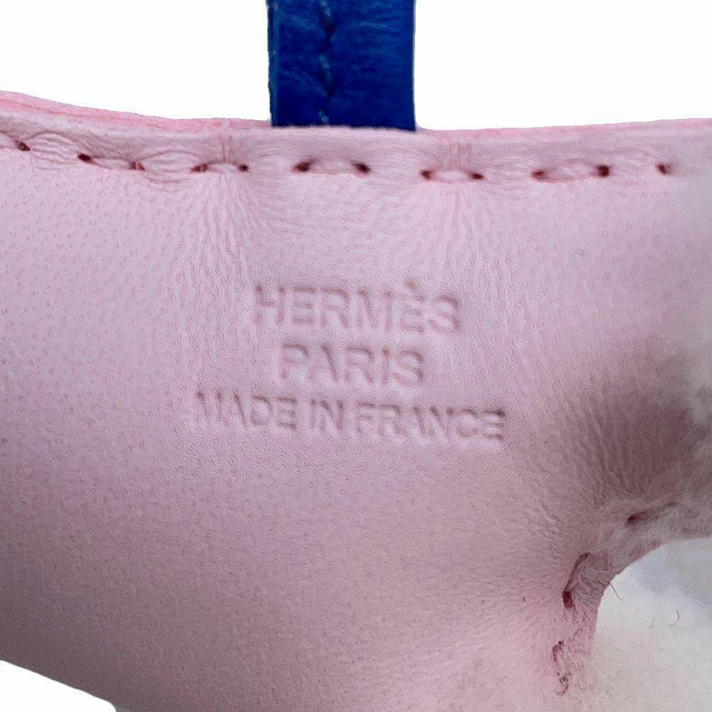 エルメス バッグチャーム バディ ローズダーリン/ブルーフランス/エクリュ ラムスキン/ムートン W刻印