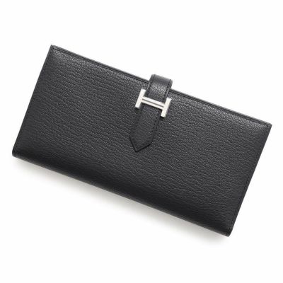 エルメス 長財布 ベアンスフレ ブラック/シルバー金具 シェブルミゾル B刻印 財布