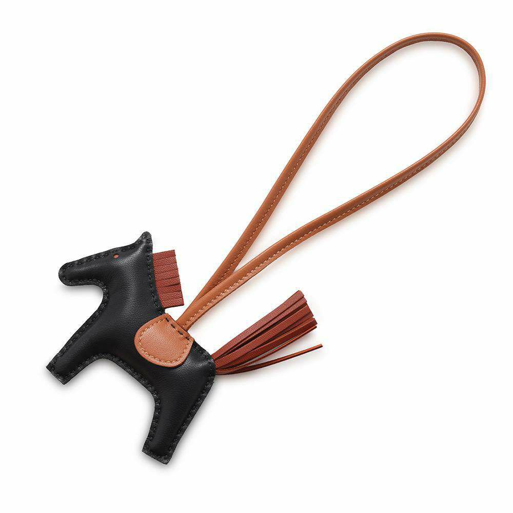 エルメス バッグチャーム ロデオ PM ブラック/ゴールド/シエンヌ ラムスキン W刻印 HERMES チャーム 黒