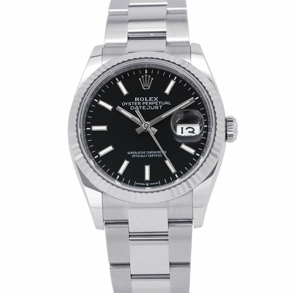 ロレックス デイトジャスト36 SS/K18WG ランダムシリアル ルーレット 126234 ROLEX 腕時計 ブライトブラック文字盤