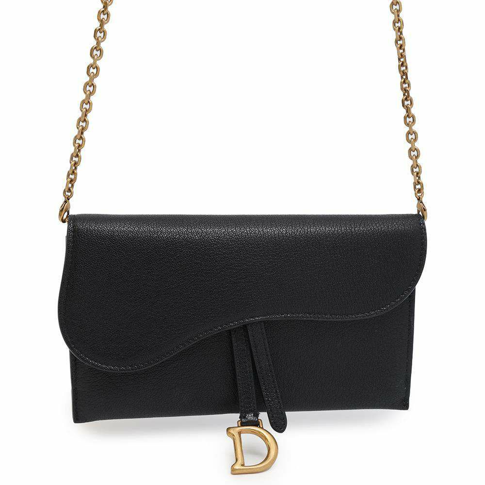 クリスチャン・ディオール チェーンウォレット サドル ロング レザー S5614CBAA Christian Dior 黒