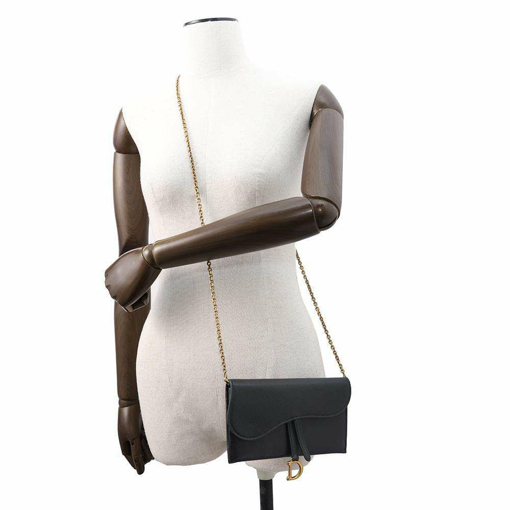 クリスチャン・ディオール チェーンウォレット サドル ロング レザー S5614CBAA Christian Dior 黒