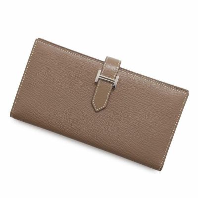 エルメス 長財布 ベアンスフレ エトゥープ/シルバー金具 シェブルミゾル B刻印 HERMES 財布 シェーブル 安心保証