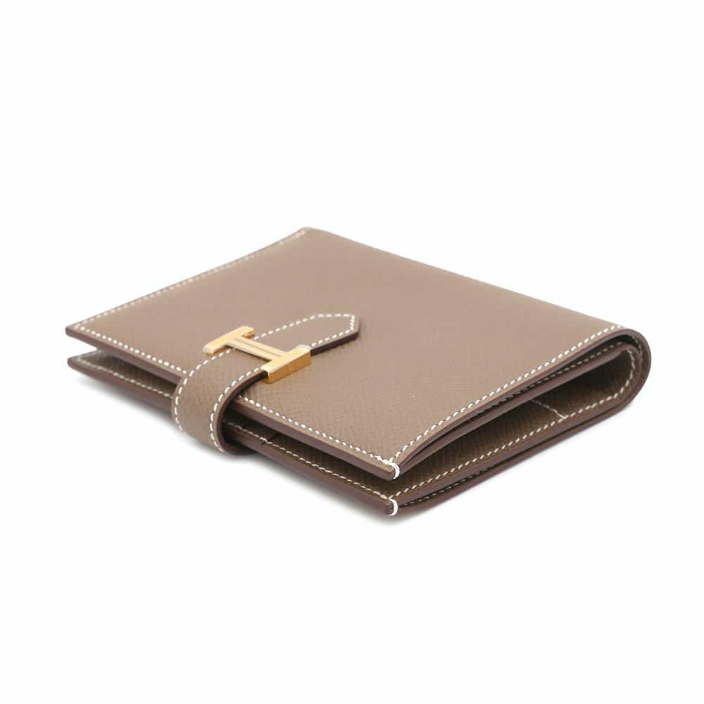 エルメス 二つ折り財布 ベアンコンパクト エトゥープ/ゴールド金具 エプソン W刻印 財布