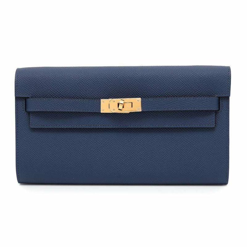 エルメス ケリーウォレット ロング トゥーゴー ブルーネイビー/ゴールド金具 エプソン W刻印 HERMES