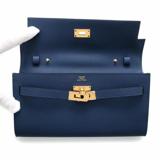 エルメス ケリーウォレット ロング トゥーゴー ブルーネイビー/ゴールド金具 エプソン W刻印 HERMES