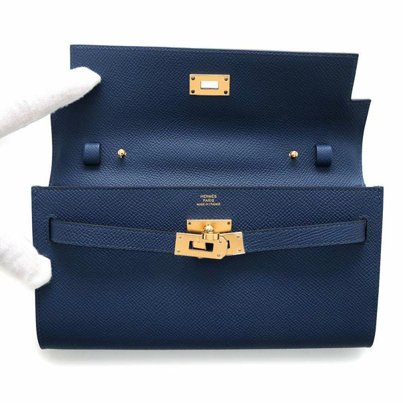 エルメス ケリーウォレット ロング トゥーゴー ブルーネイビー/ゴールド金具 エプソン W刻印 HERMES