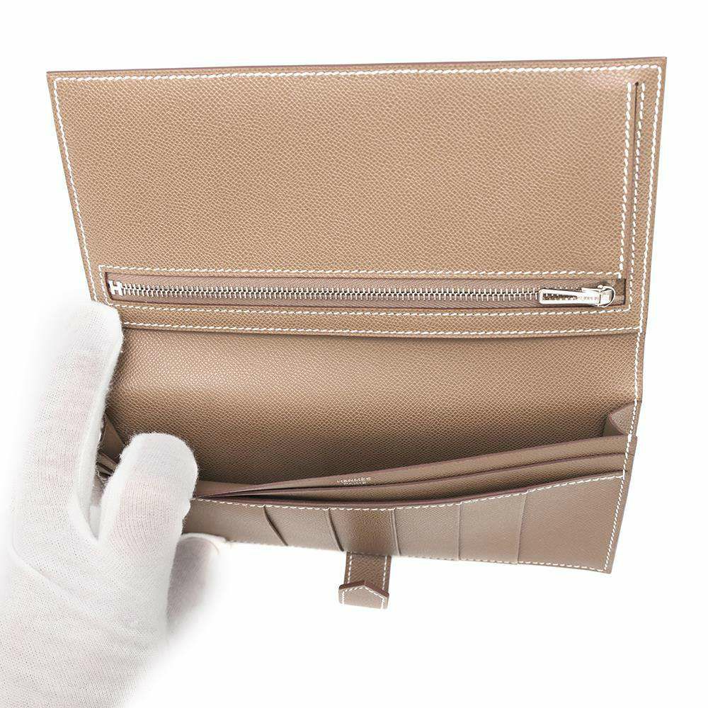 エルメス 長財布 ベアンスフレ エトゥープ/シルバー金具 ヴォーマダム W刻印 HERMES 財布