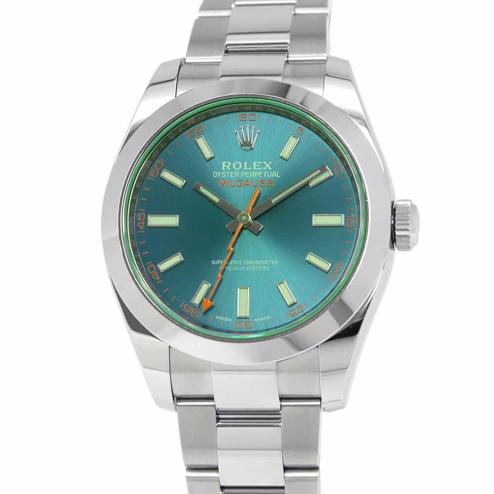 ロレックス ミルガウス グリーンガラス ランダムシリアル ルーレット 116400GV ROLEX 腕時計 Zブルー文字盤