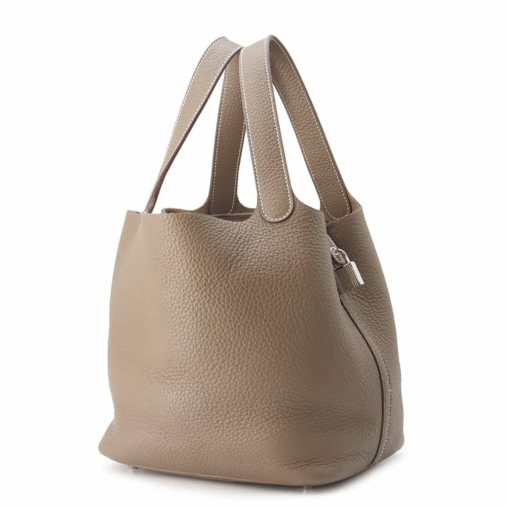 エルメス ハンドバッグ ピコタンロックMM エトゥープ/シルバー金具 トリヨンクレマンス B刻印