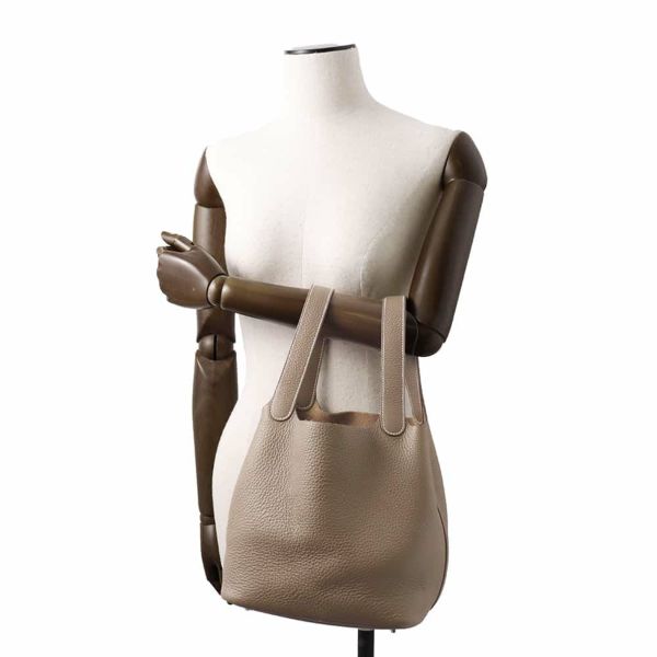 エルメス ハンドバッグ ピコタンロックMM エトゥープ/シルバー金具 トリヨンクレマンス B刻印