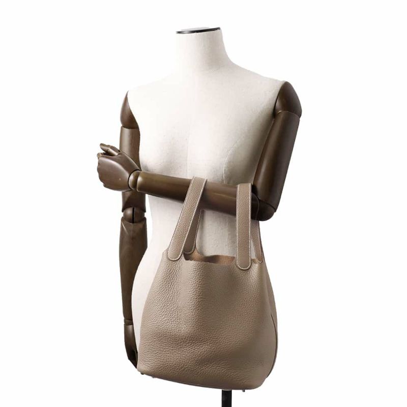 エルメス ハンドバッグ ピコタンロックMM エトゥープ/シルバー金具 トリヨンクレマンス B刻印