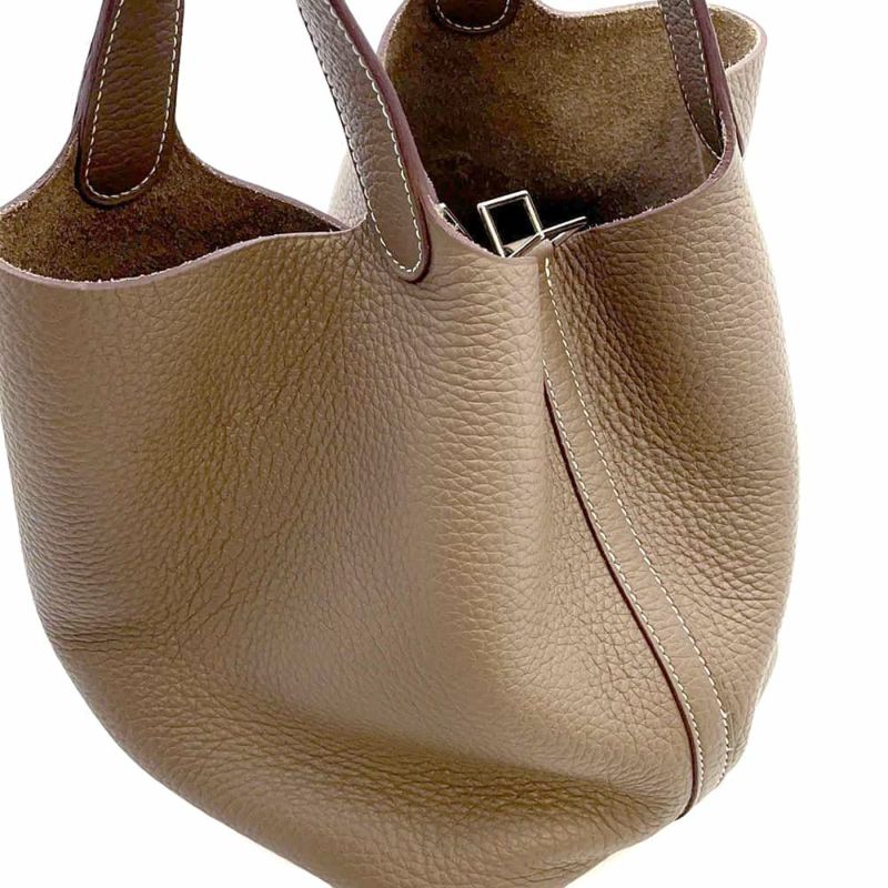 エルメス ハンドバッグ ピコタンロックMM エトゥープ/シルバー金具 トリヨンクレマンス B刻印