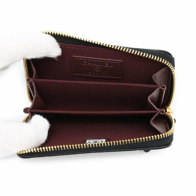 シャネル コインケース マトラッセ ココマーク キャビアスキン AP0216 財布 小銭入れ ラウンドファスナー 黒