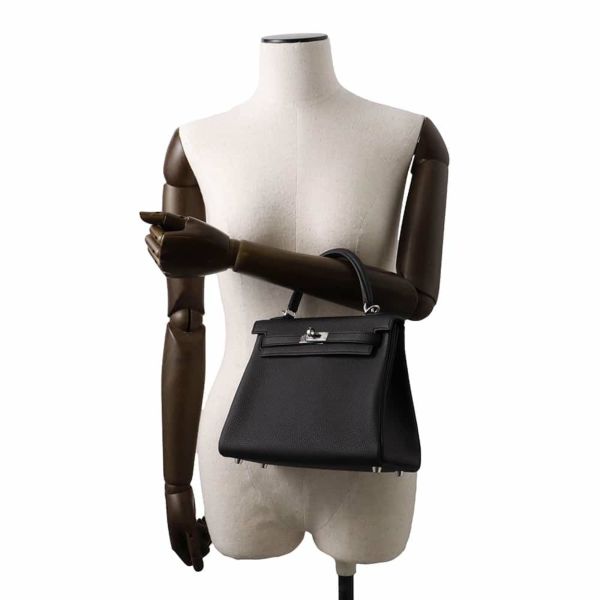 エルメス ハンドバッグ ケリー25 内縫い ブラック/シルバー金具 トゴ W刻印 2wayショルダー 黒
