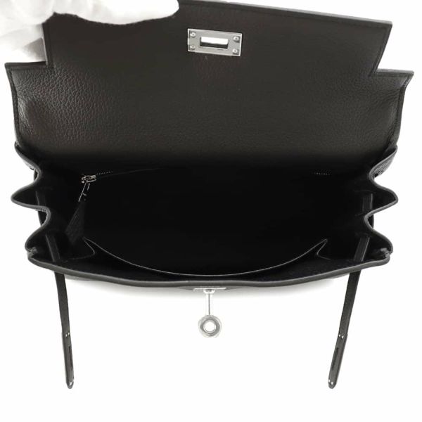 エルメス ハンドバッグ ケリー25 内縫い ブラック/シルバー金具 トゴ W刻印 2wayショルダー 黒