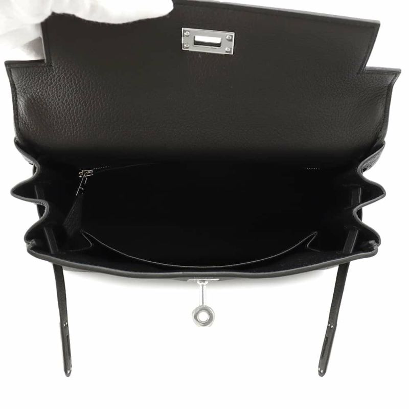 エルメス ハンドバッグ ケリー25 内縫い ブラック/シルバー金具 トゴ W刻印 2wayショルダー 黒