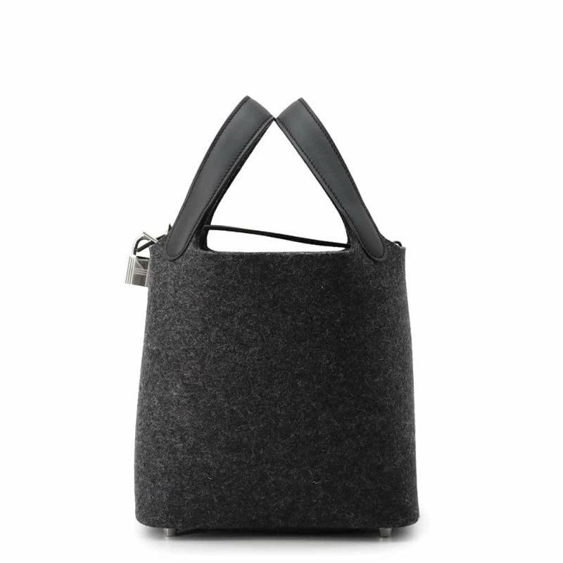 エルメス ハンドバッグ ピコタンロックPM グリモワイヤン/ブラック/シルバー金具 フェルト/スイフト U刻印 黒