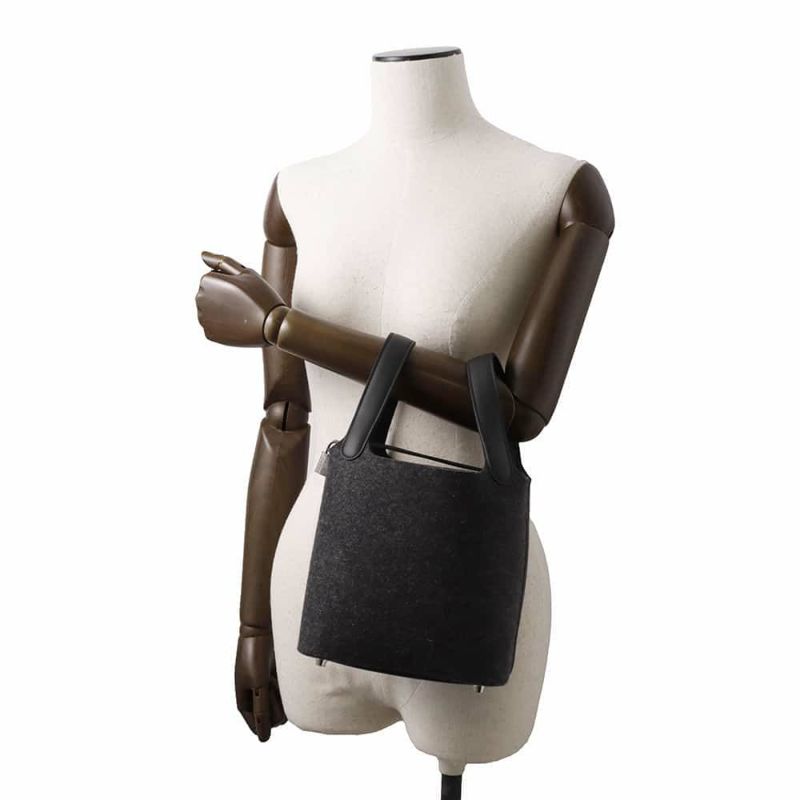 エルメス ハンドバッグ ピコタンロックPM グリモワイヤン/ブラック/シルバー金具 フェルト/スイフト U刻印 黒