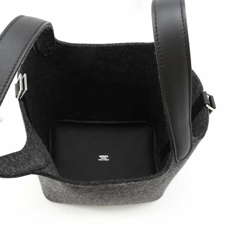 エルメス ハンドバッグ ピコタンロックPM グリモワイヤン/ブラック/シルバー金具 フェルト/スイフト U刻印 黒