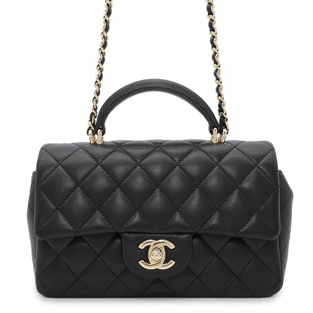 シャネル チェーンショルダーバッグ マトラッセ ココマーク トップハンドル ミニ フラップ ラムスキン AS2431 CHANEL 黒