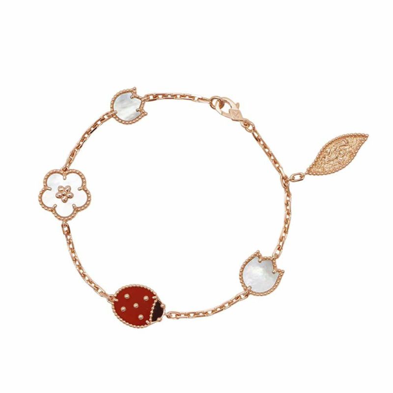 ヴァンクリーフ&アーペル ブレスレット ラッキースプリング 5モチーフ オニキス カーネリアン マザーオブパール K18PG VCARP7RR00