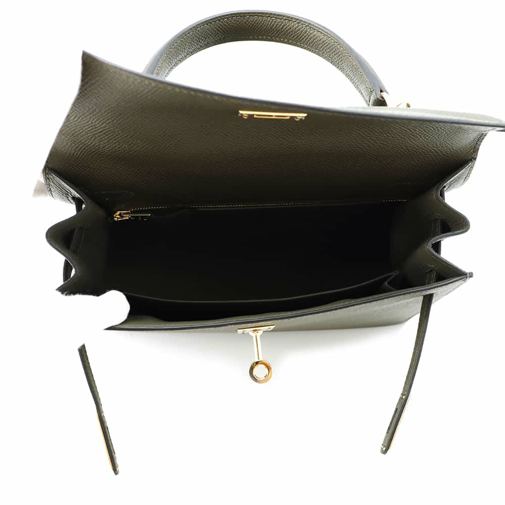 エルメス ハンドバッグ ケリー25 外縫い ヴェールグリス/ゴールド金具 エプソン Z刻印 2wayショルダー