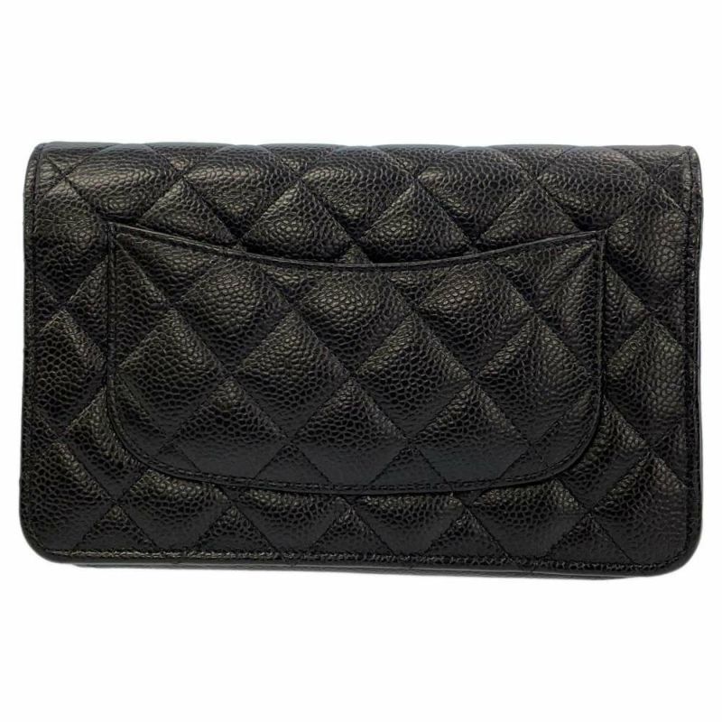 シャネル チェーンウォレット クラシック マトラッセ ココマーク キャビアスキン AP0250 財布 ブラック 黒